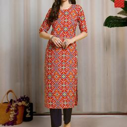 HERE&NOW Selection Of 2 Gemeteric Printed Round Neck Straight Kurta-51