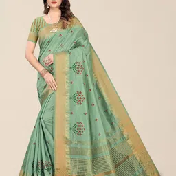 DIVASTRI Woven Design Embroidered Silk Cotton Banarasi Saree-image-3