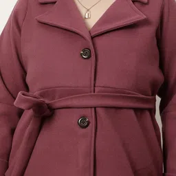 Athena Ample Plus Size Solid Notched Lapel Longline Overcoat With Tie Up Waist image 2