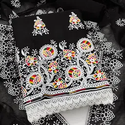Leeza Store Floral Embroidered Thread Work Unstitched Dress Material-image-73