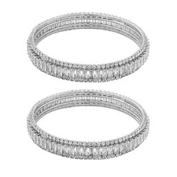 TEEJH Set Of 2 Silver-Plated Artificial Stones and Beads Studded Oxidised Bangles image 4