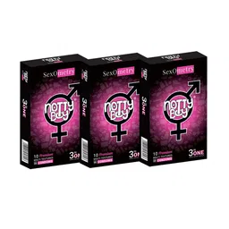 noTTy Boy Set of 3 Sexometry 3-In-1 Ribbed Dotted Contoured Condoms - 10 Pieces Each-13