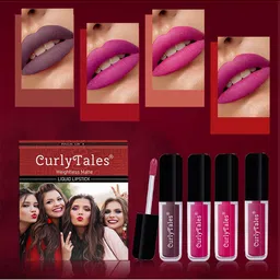 CurlyTales Set Of 4 Weightless Matte Full Coverage Liquid Lipsticks - 01, 04, 05, 12-11