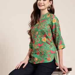HERE&NOW Floral Printed Mandarin Collar Kurti-image-83