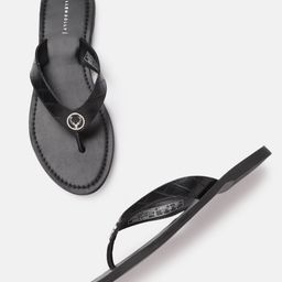 Allen Solly Women Black Textured Open Toe Flats-56