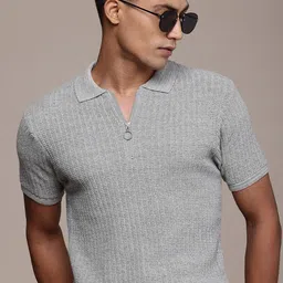 Roadster Men Self Design Polo Collar T-shirt-image-84