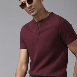 The Roadster Lifestyle Co. Men Self Design Henley Neck T-shirt-image-37