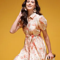 HERE&NOW Printed Shirt Style Dress with Belt-image-23