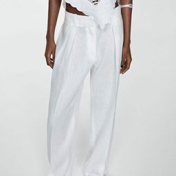MANGO Women Pure Linen Pleated Trousers-image-28