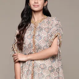 aarke Ritu Kumar Floral Printed Gotta Patti Pure Cotton Gotta Patti Pleated Kurti-image-78