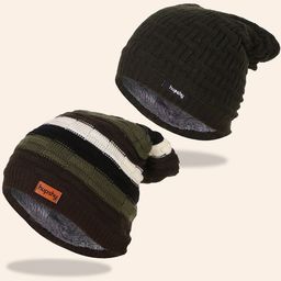 hupshy Men Pack Of 2 Self Design Pure Cotton Beanies-30