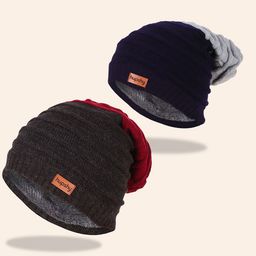 hupshy Men Pack Of 2 Self Design Pure Cotton Beanies-31
