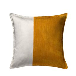 HOUZZCODE Set of 5 Mustard Yellow & Off-White Colourblocked Square Cushion Covers image 2