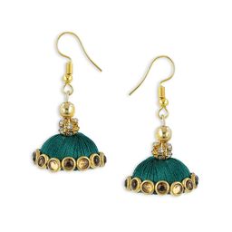 AKSHARA Gold-Toned & Green Dome Shaped Jhumkas Earrings image 3