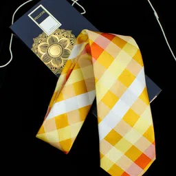 PELUCHE Men Yellow Checked Broad Tie-image-60