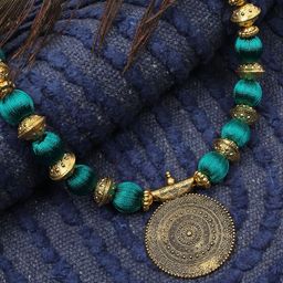 AKSHARA Women Green & Gold-Toned Brass Oxidised Handcrafted Necklace-image-68