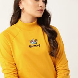 DressBerry Women Mustard Yellow Applique Detail Sweatshirt-image-67