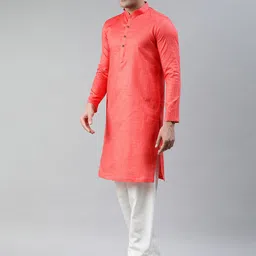 Manthan Men Pink Checked Kurta-image-80