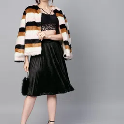 SASSAFRAS Black Accordian Pleated Velvet Finish Flared Skirt-image-66