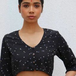 Chidiyaa Black Paakhi Silhouettes Of You Handblock Printed Cotton Crop Top Blouse-image-19