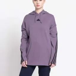 adidas Purple Cotton Striped Hoodie-image-81