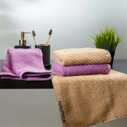 Nautica Cross View Wheat & Lilac Cotton 600 GSM Fluffy Zero Twist Hand Towel - Set of 4-37