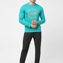 Jack & Jones Turquoise Regular Fit Printed Cotton Sweatshirt-image-58