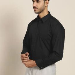 Hancock Black Cotton Slim Fit Shirt-image-63