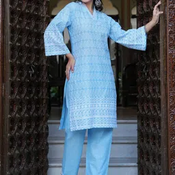 SINGNI Women Paisley Embroidered Regular Pure Cotton Kurta with Palazzos-image-83