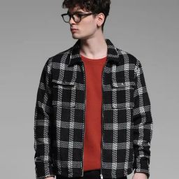 Jack & Jones Navy Polyester Regular Fit Checks Jacket-12