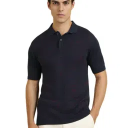 Allen Solly Navy Cotton Regular Fit Floral Print Polo T-Shirt-picture-37