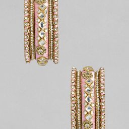 Peora Set Of 10 Pink Gold-Plated Stone Studded Silk Thread Bangles-93