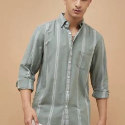 Fame Forever By Lifestyle Green Cotton Smart Fit Striped Shirt-image-46