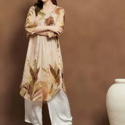 Melange By Lifestyle Peach Regular Fit Printed Kurta-image-86
