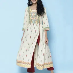Biba Beige Printed A Line Kurta-image-82