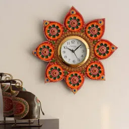 eCraftIndia Green Crystal Studded Decorative Papier-Mache Wooden Handcrafted Wall Clock-14