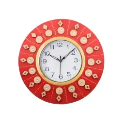 eCraftIndia Decorative Handcrafted Orange Wooden Wall Clock-16