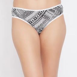 Clovia White & Black Printed Bikini Panty-image-87