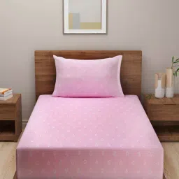 Swayam ZINNIA Printed Pink & White 240 TC Cotton Single Bedsheet with 1 Pillow Cover-image-38