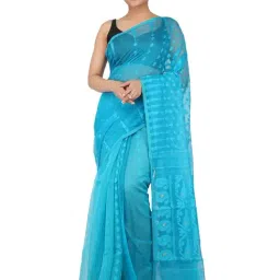 Pinkloom Blue Woven Jamdani Saree-image-74