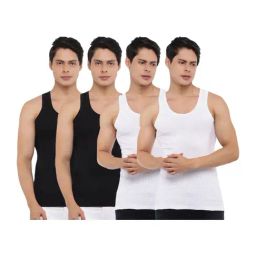 Dollar Bigboss Black & White Cotton Regular Fit Hutch Vests (Pack Of 4)-image-85