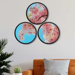 999Store Pink Mdf Flowers Round Wall Art - Set of 3-picture-19