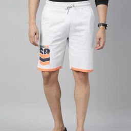 3Pin Grey Cotton Regular Fit Printed Shorts-32