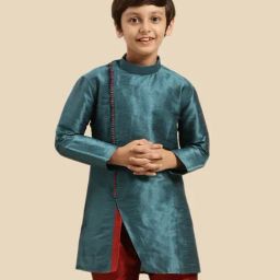 Sanwara Kids Teal Blue Regular Fit Kurta-image-95