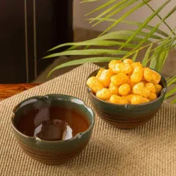ExclusiveLane 'Amber & Teal' Serving Bowls In Ceramic (Set Of 2)-picture-0