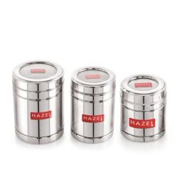 HAZEL Silver Stainless Steel Container with Transparent Lid - Set of 3 (1.4L)-image-16