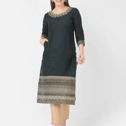 Span Green Embroidered Straight Kurta-image-89