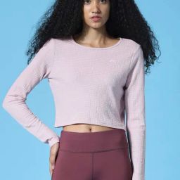 Only Purple Round Neck Self Design Crop Top-picture-23