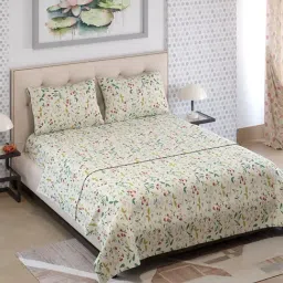 Layers Emaline Floral Beige 144 TC Cotton Double Bed Sheet with 2 Pillow Covers-image-58