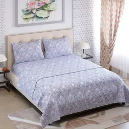 Layers Emaline Ethnic Blue 144 TC Cotton King Bed Sheet with 2 Pillow Covers-21